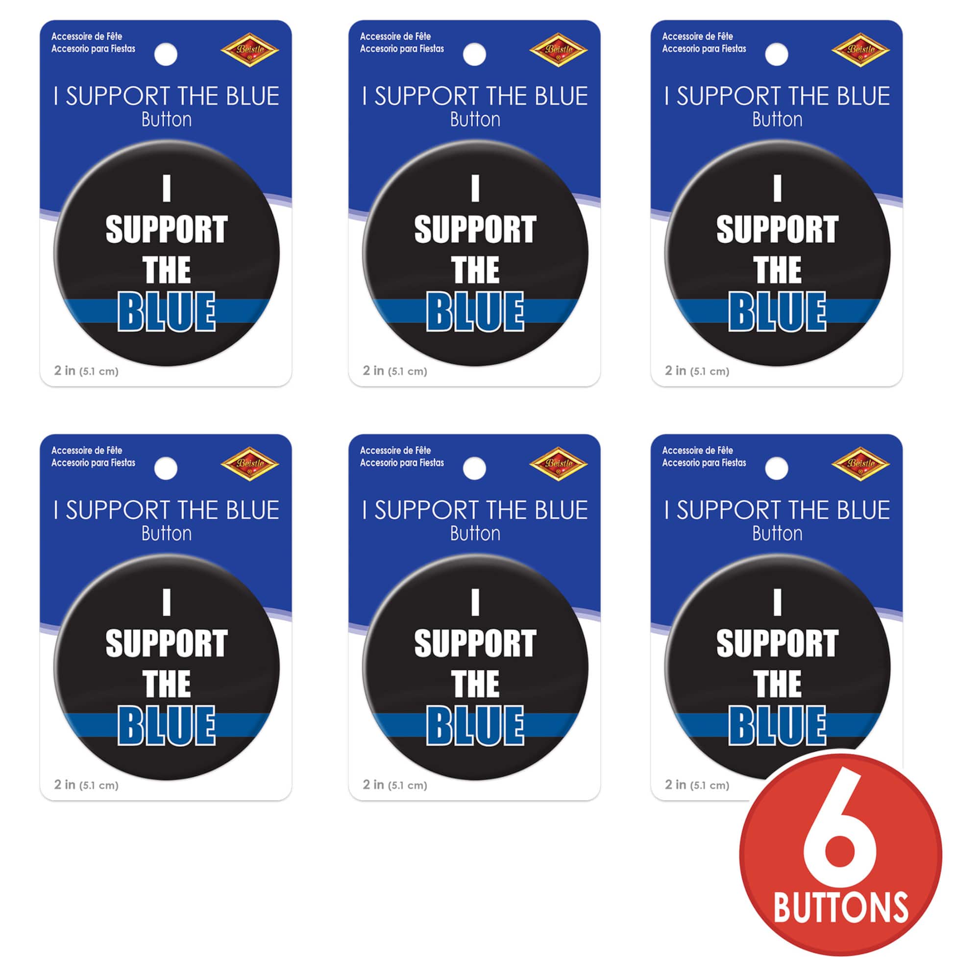 Beistle 2" I Support The Blue Buttons, 6ct.
